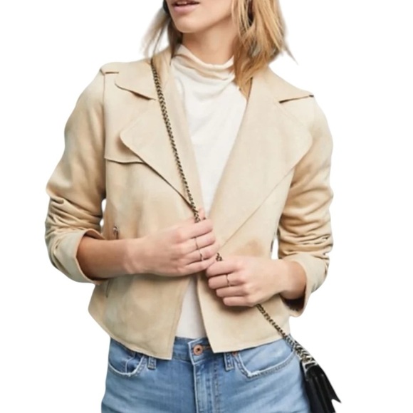 Anthropologie - Crop Moto Micro-Suede Jacket Sz XS - Picture 1 of 12